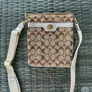 Coach Signature Brown and Cream Crossbody Bag